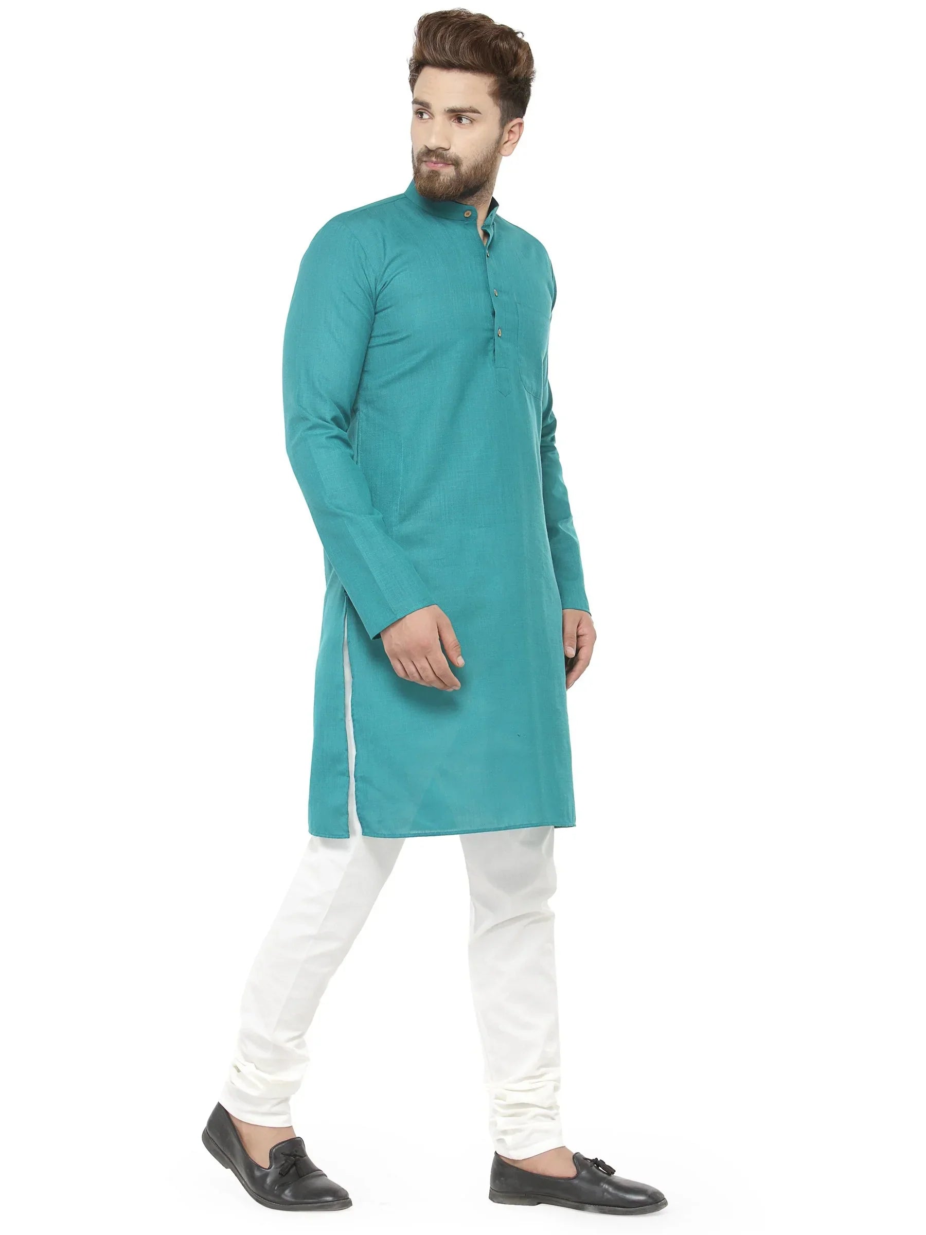 Jompers Men's Green & White Solid Kurta with Churidar | Grocsy