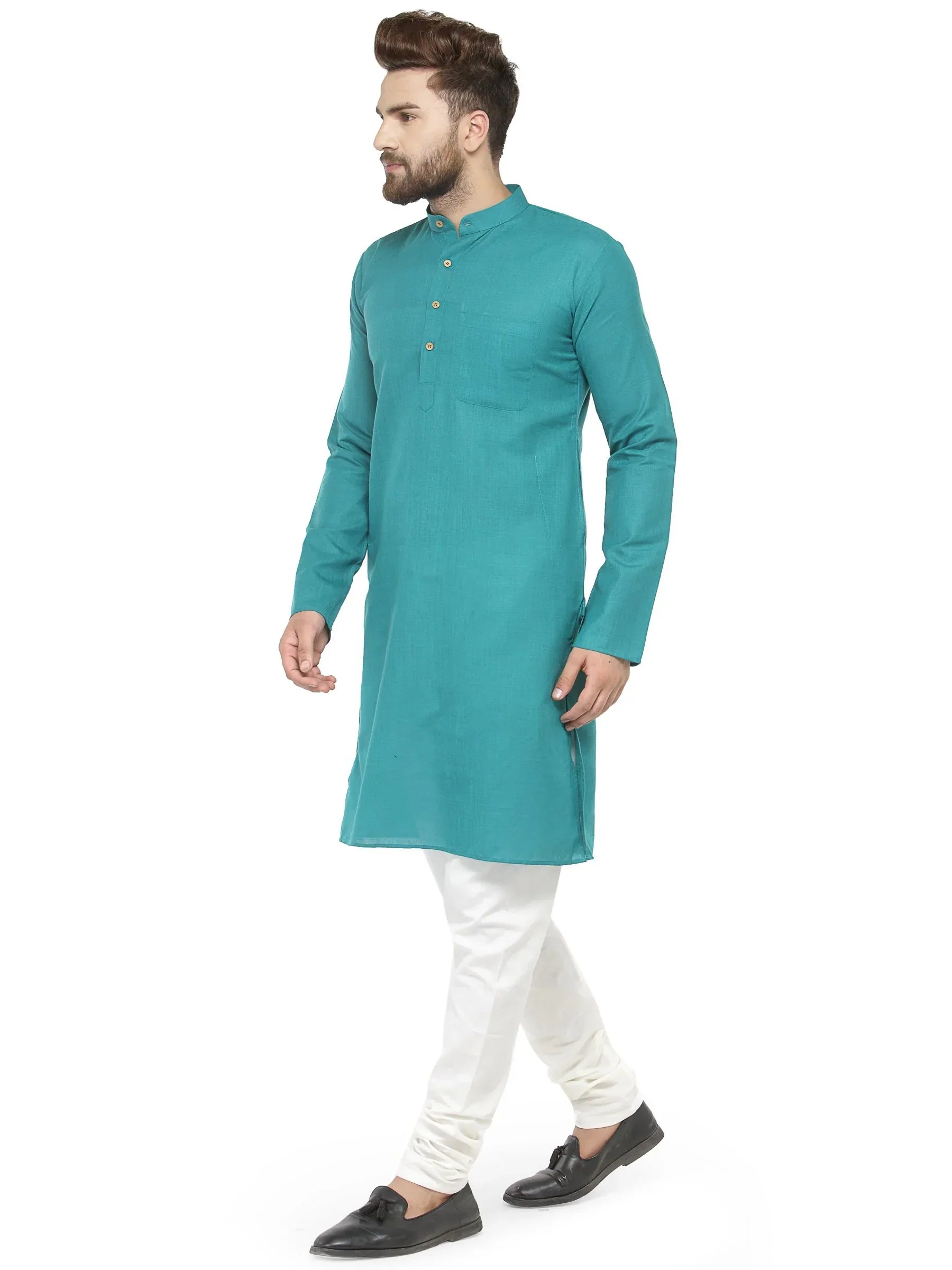 Jompers Men's Green & White Solid Kurta with Churidar | Grocsy
