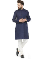 Jompers Men's Navy Blue & White Solid Kurta with Churidar | Grocsy