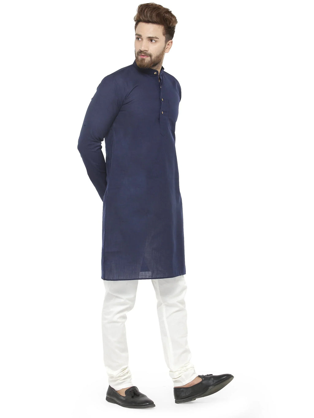 Jompers Men's Navy Blue & White Solid Kurta with Churidar | Grocsy