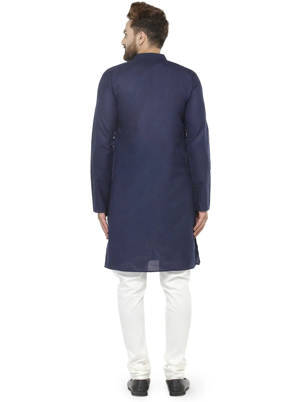 Jompers Men's Navy Blue & White Solid Kurta with Churidar | Grocsy