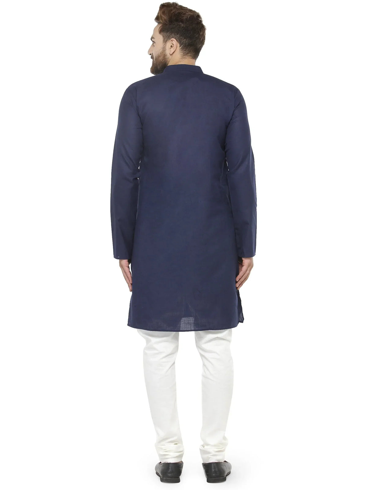 Jompers Men's Navy Blue & White Solid Kurta with Churidar | Grocsy
