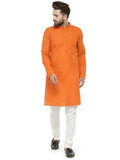 Jompers Men's Orange & White Solid Kurta with Churidar | Grocsy