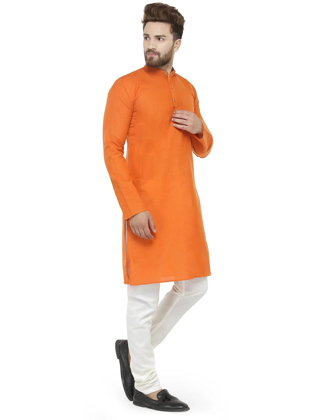 Jompers Men's Orange & White Solid Kurta with Churidar | Grocsy