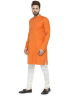 Jompers Men's Orange & White Solid Kurta with Churidar | Grocsy