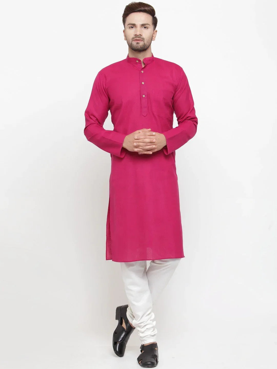 Jompers Men's Pink & White Solid Kurta with Churidar | Grocsy