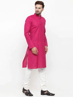 Jompers Men's Pink & White Solid Kurta with Churidar | Grocsy