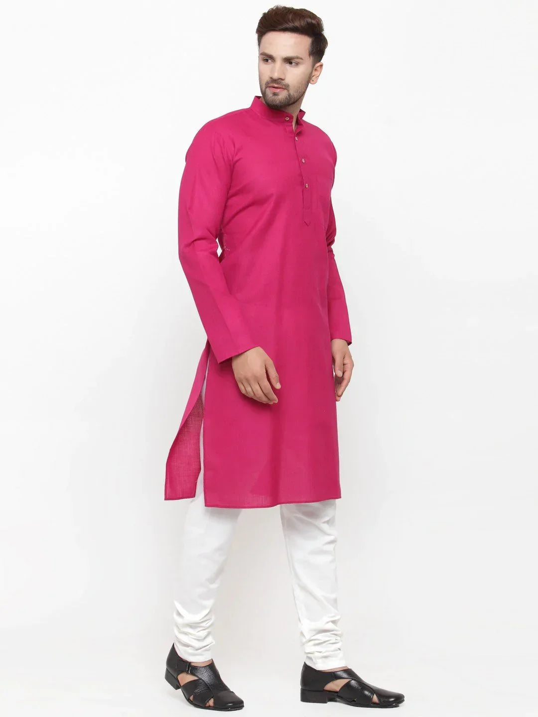 Jompers Men's Pink & White Solid Kurta with Churidar | Grocsy