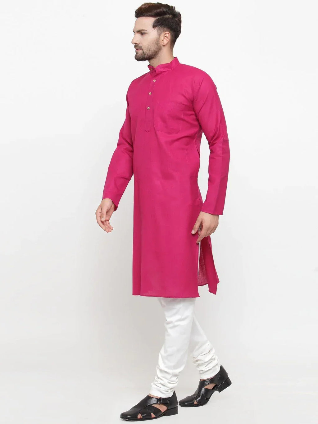 Jompers Men's Pink & White Solid Kurta with Churidar | Grocsy