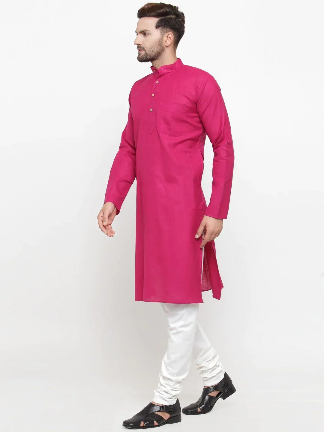 Jompers Men's Pink & White Solid Kurta with Churidar | Grocsy