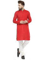 Jompers Men's Red & White Solid Kurta with Churidar | Grocsy