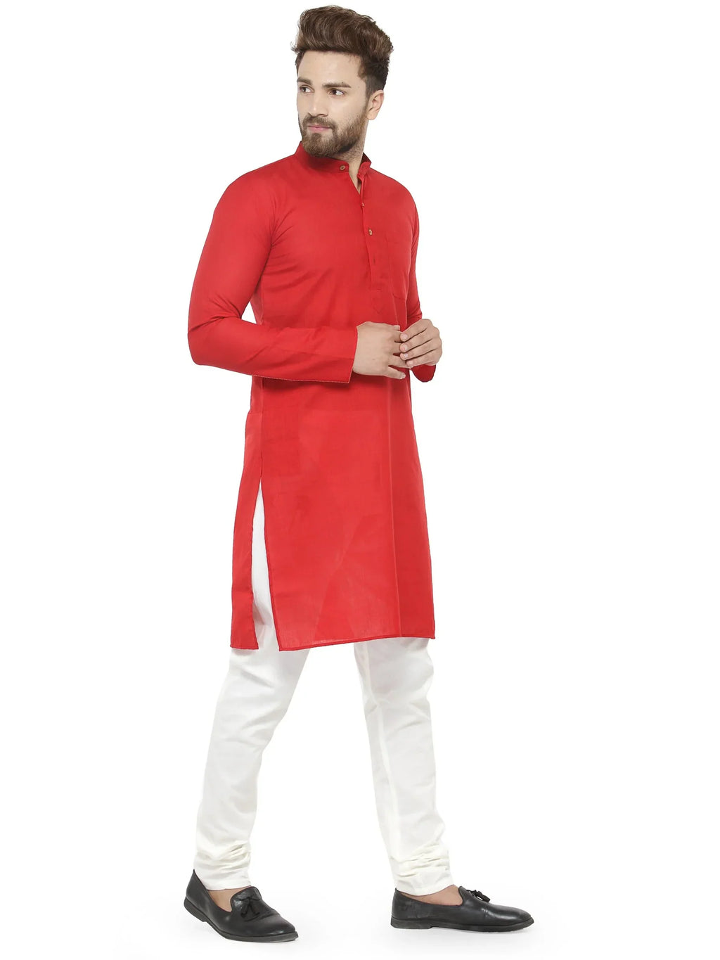 Jompers Men's Red & White Solid Kurta with Churidar | Grocsy