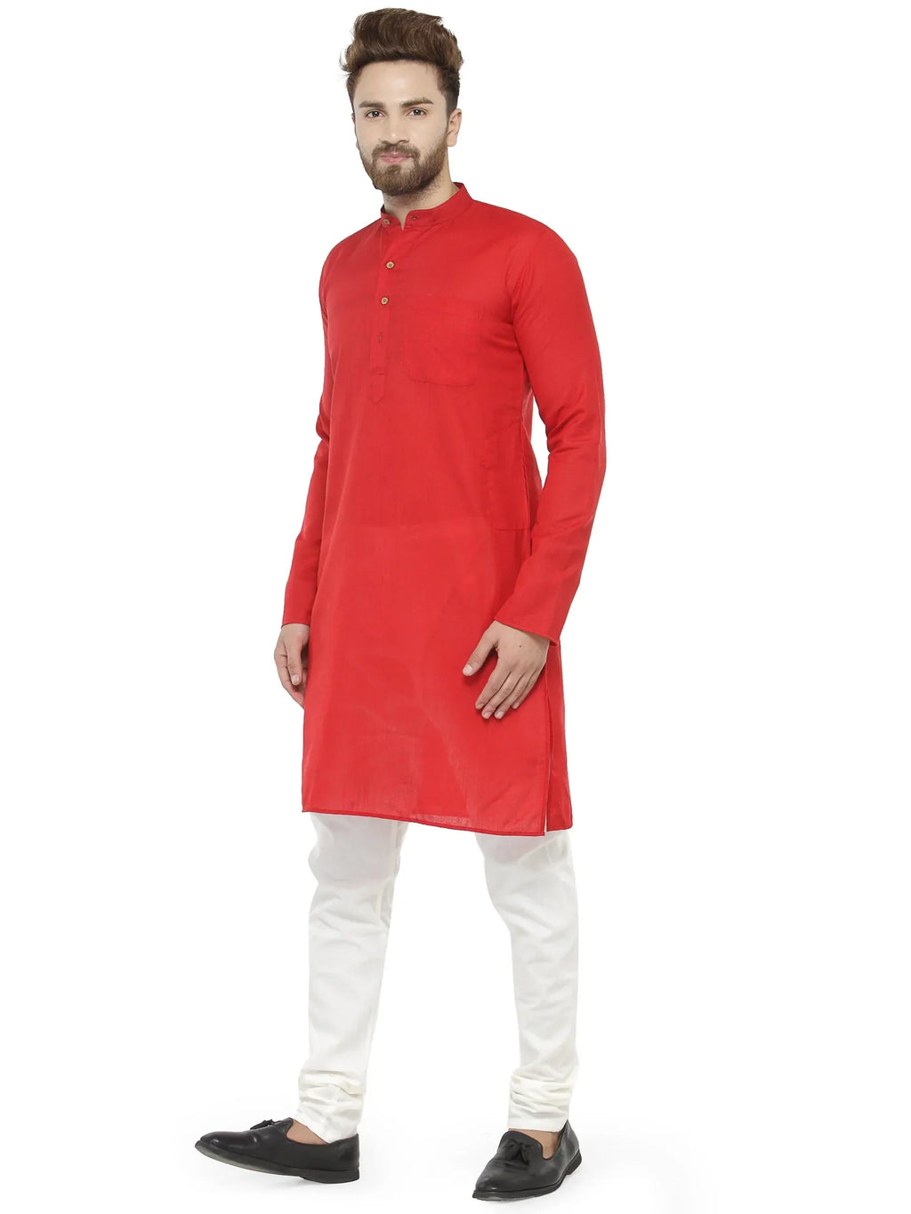 Jompers Men's Red & White Solid Kurta with Churidar | Grocsy