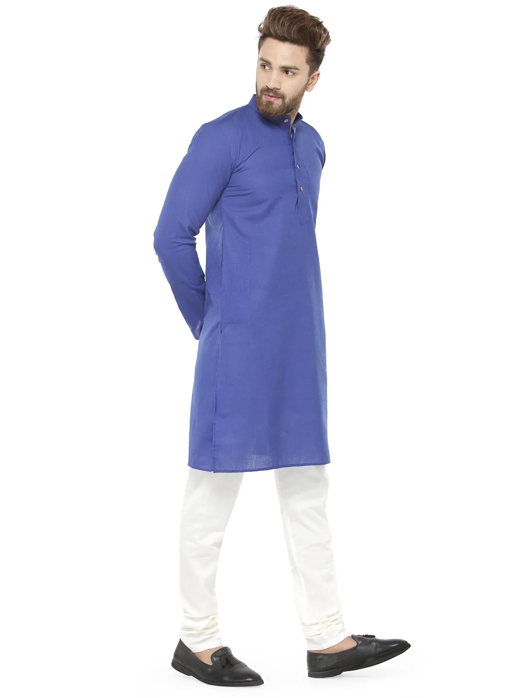 Jompers Men's Royal Blue & White Solid Kurta with Churidar | Grocsy