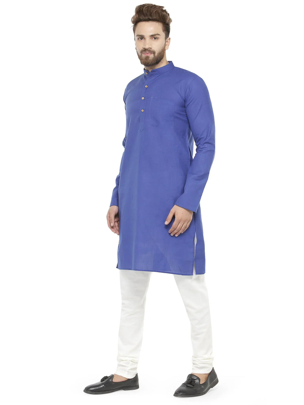 Jompers Men's Royal Blue & White Solid Kurta with Churidar | Grocsy
