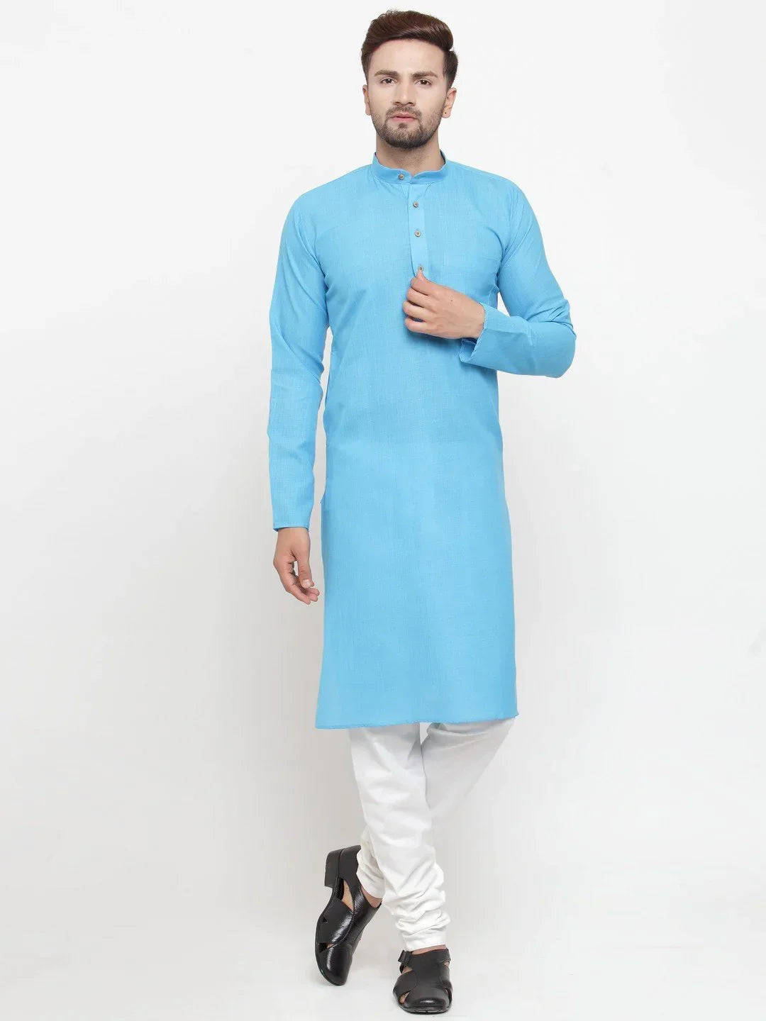 Jompers Men's Sky Blue & White Solid Kurta Only | Grocsy