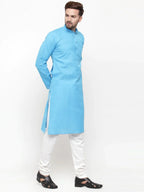 Jompers Men's Sky Blue & White Solid Kurta Only | Grocsy