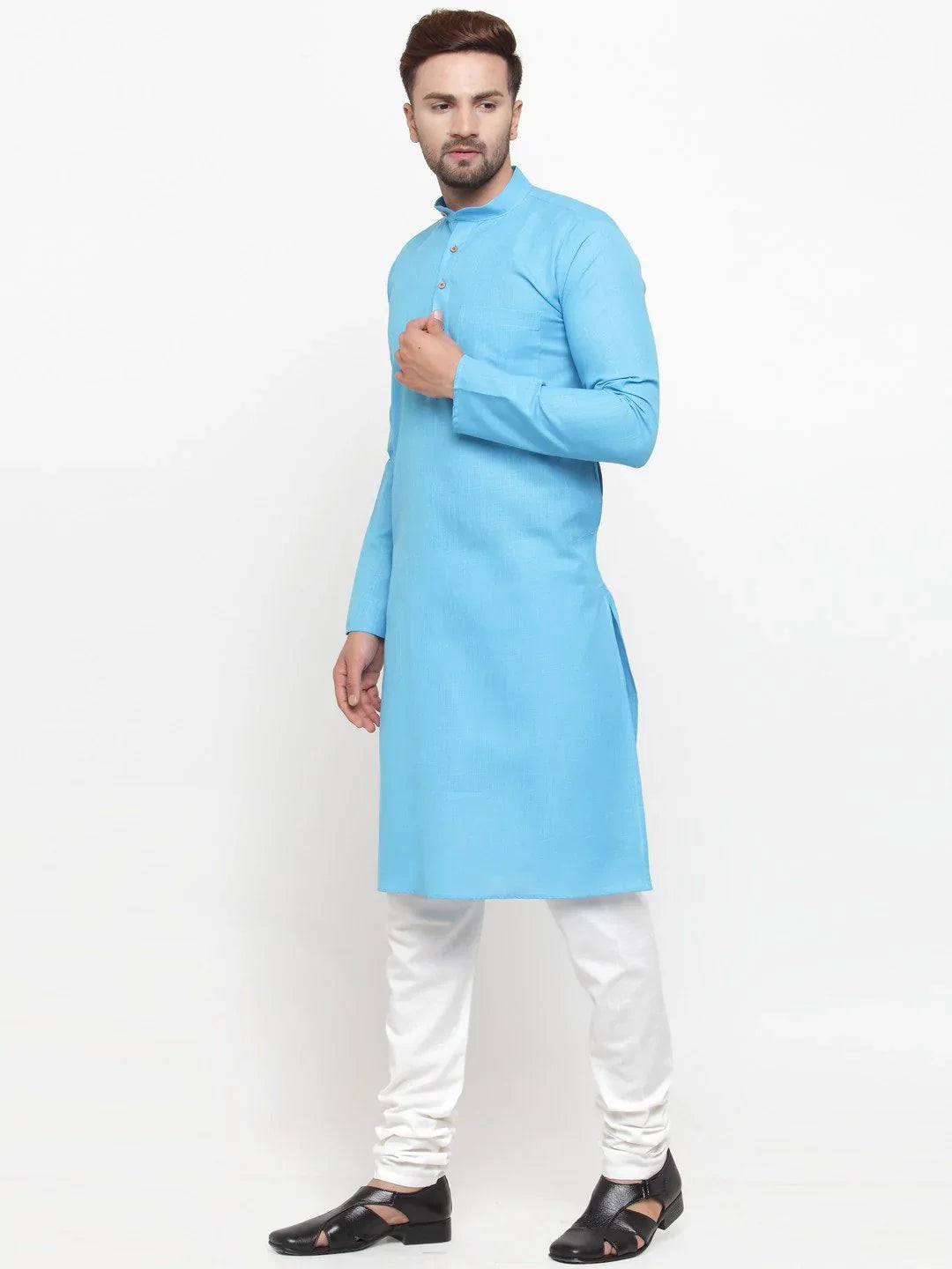 Jompers Men's Sky Blue & White Solid Kurta Only | Grocsy