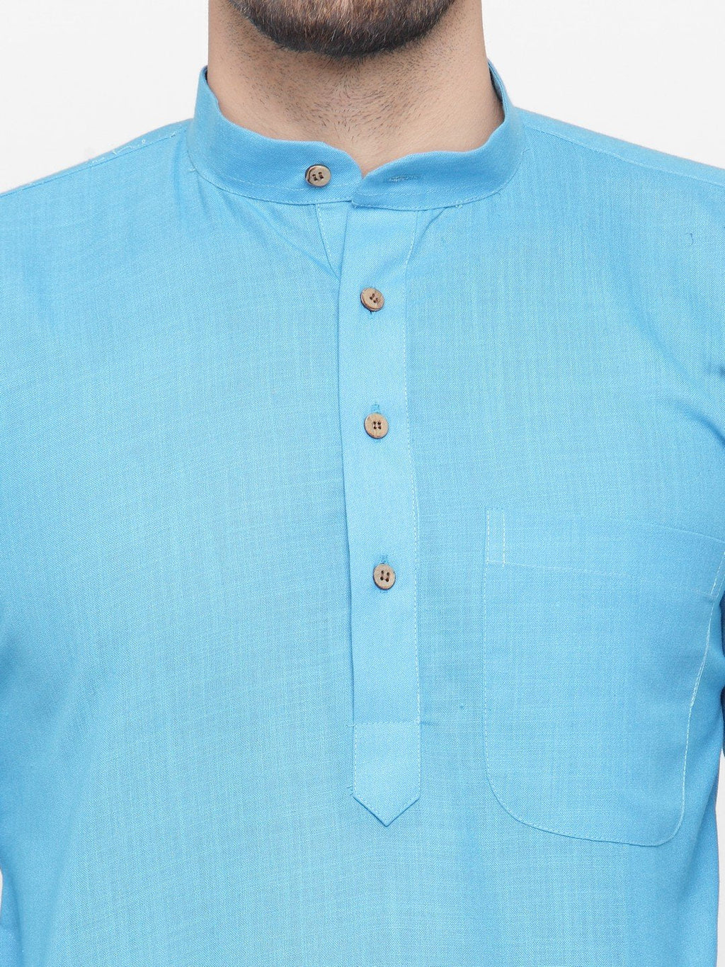 Jompers Men's Sky Blue & White Solid Kurta with Churidar | Grocsy