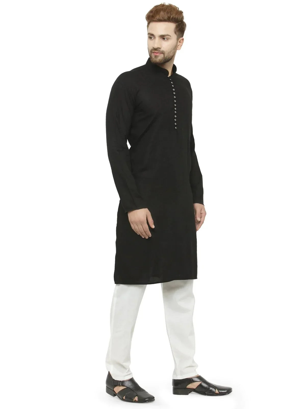 Jompers Men's Black Solid Kurta with Churidar | Grocsy