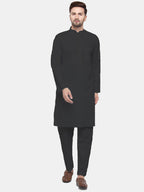 Jompers Men's Black Solid Cotton Kurta Payjama Set | Grocsy