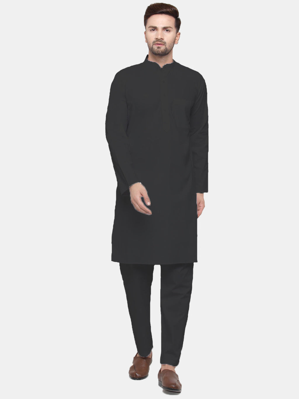 Jompers Men's Black Solid Cotton Kurta Only | Grocsy