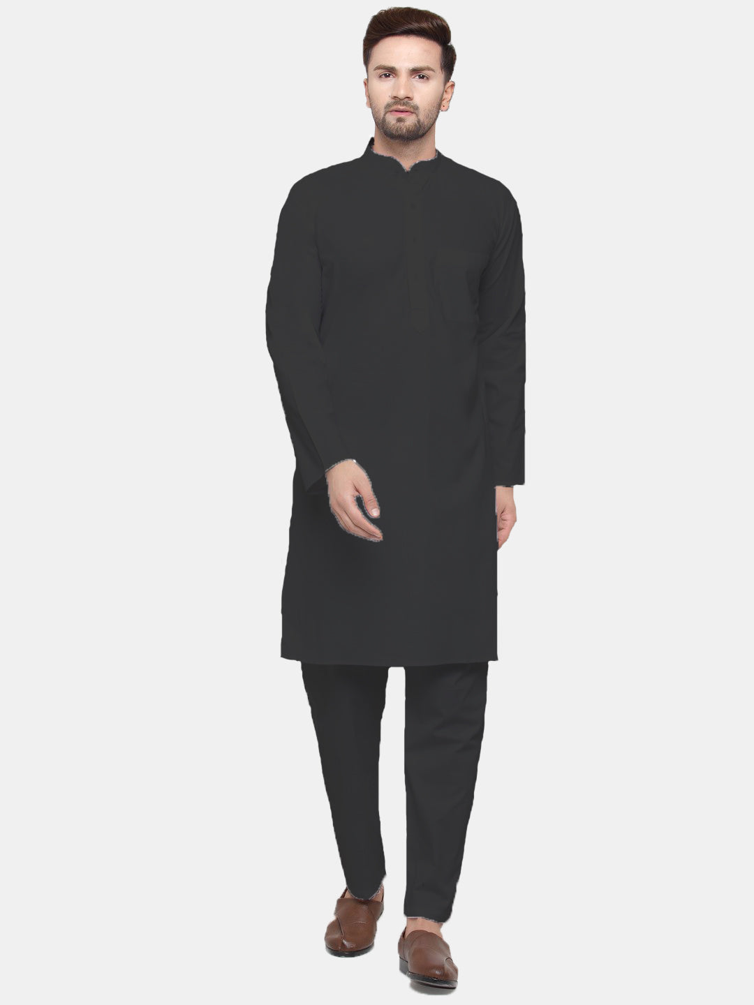 Jompers Men's Black Solid Cotton Kurta Only | Grocsy
