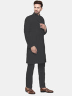 Jompers Men's Black Solid Cotton Kurta Payjama Set | Grocsy