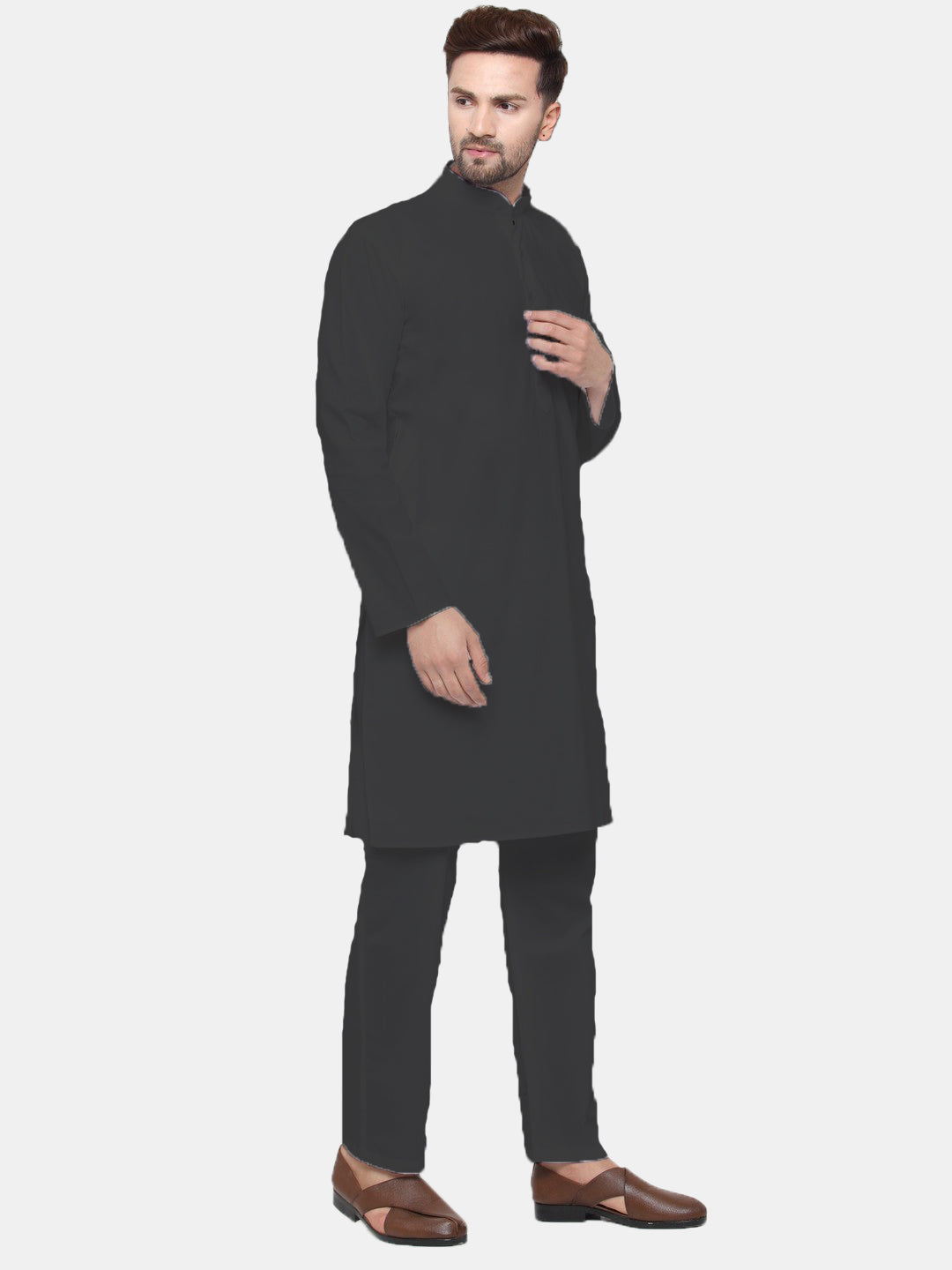 Jompers Men's Black Solid Cotton Kurta Only | Grocsy