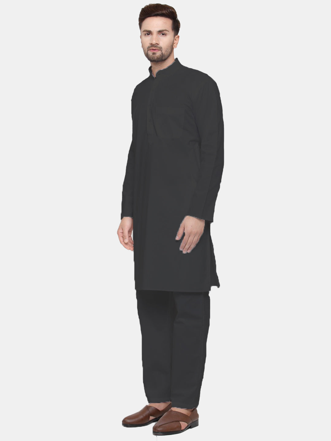 Jompers Men's Black Solid Cotton Kurta Only | Grocsy