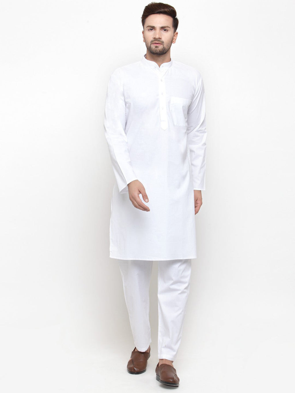 Jompers Men White Solid Kurta with Pyjamas | Grocsy