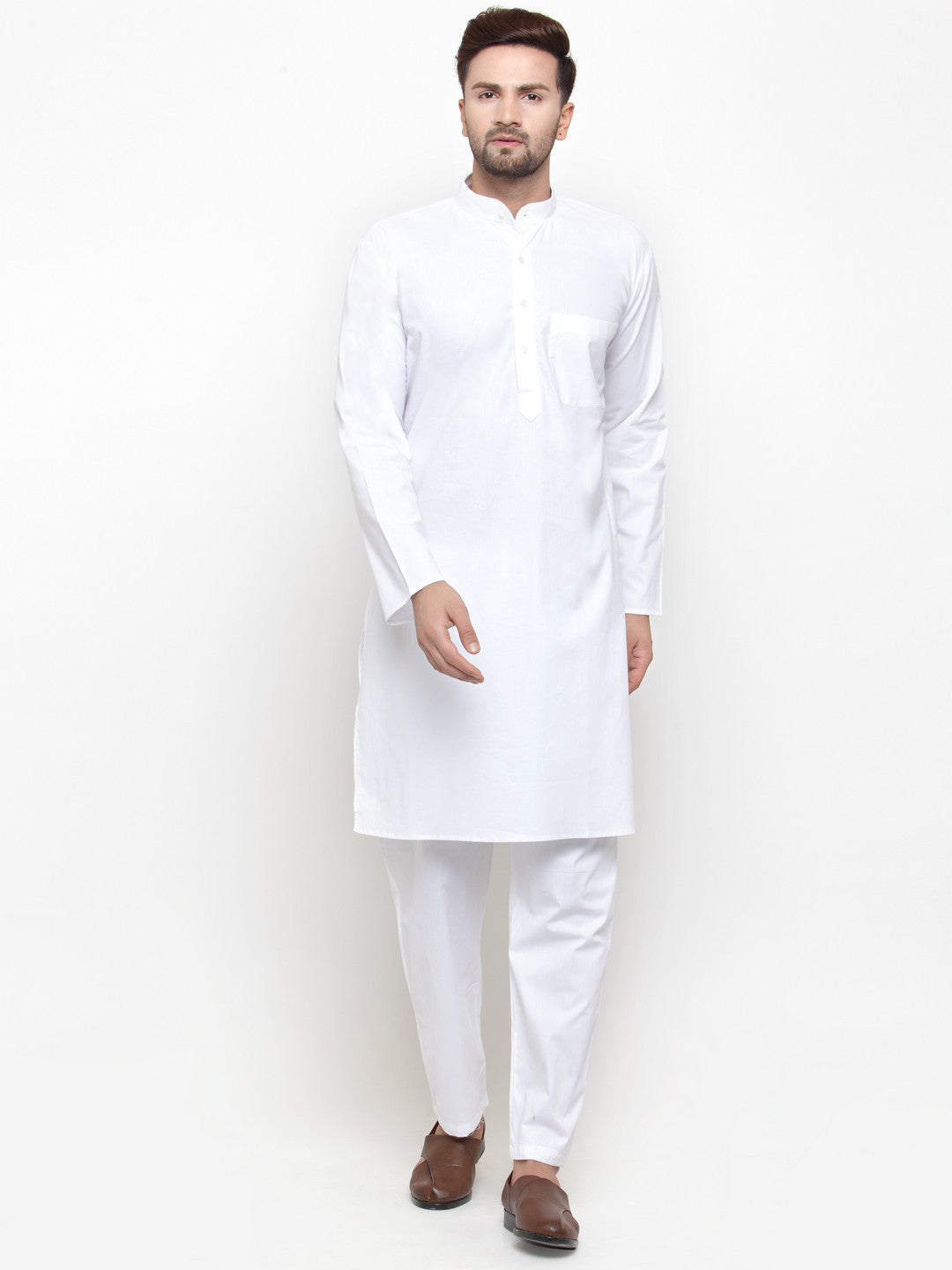 Jompers Men White Solid Kurta with Pyjamas | Grocsy