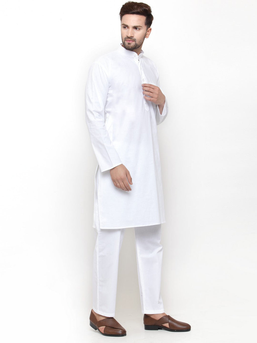 Jompers Men White Solid Kurta with Pyjamas | Grocsy