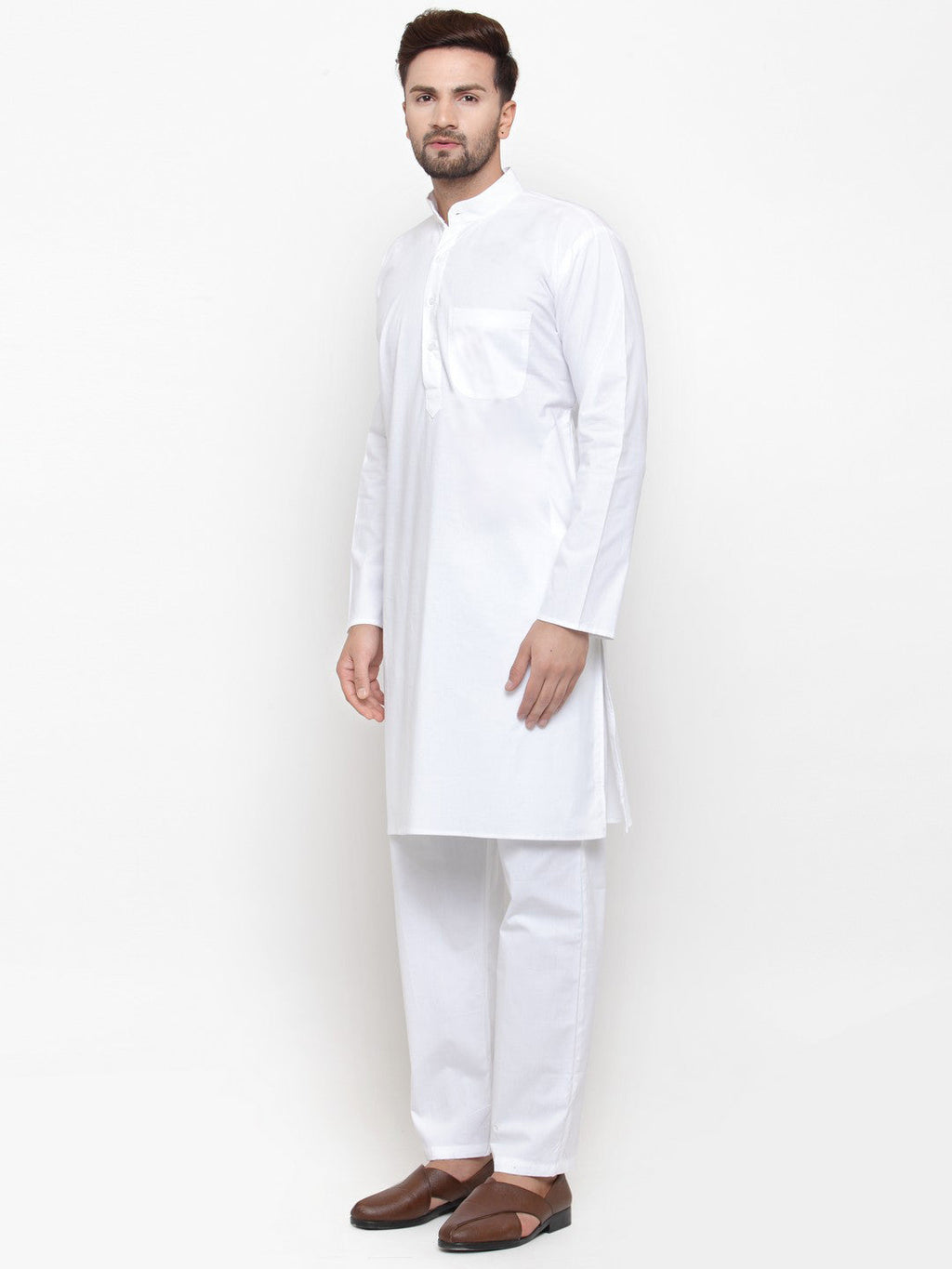 Jompers Men White Solid Kurta with Pyjamas | Grocsy