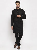 Jompers Men Black Chikan Kurta with Churidar | Grocsy