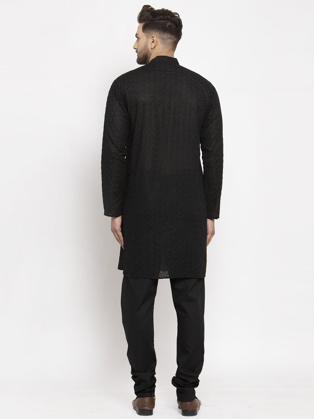 Jompers Men Black Chikan Kurta with Churidar | Grocsy