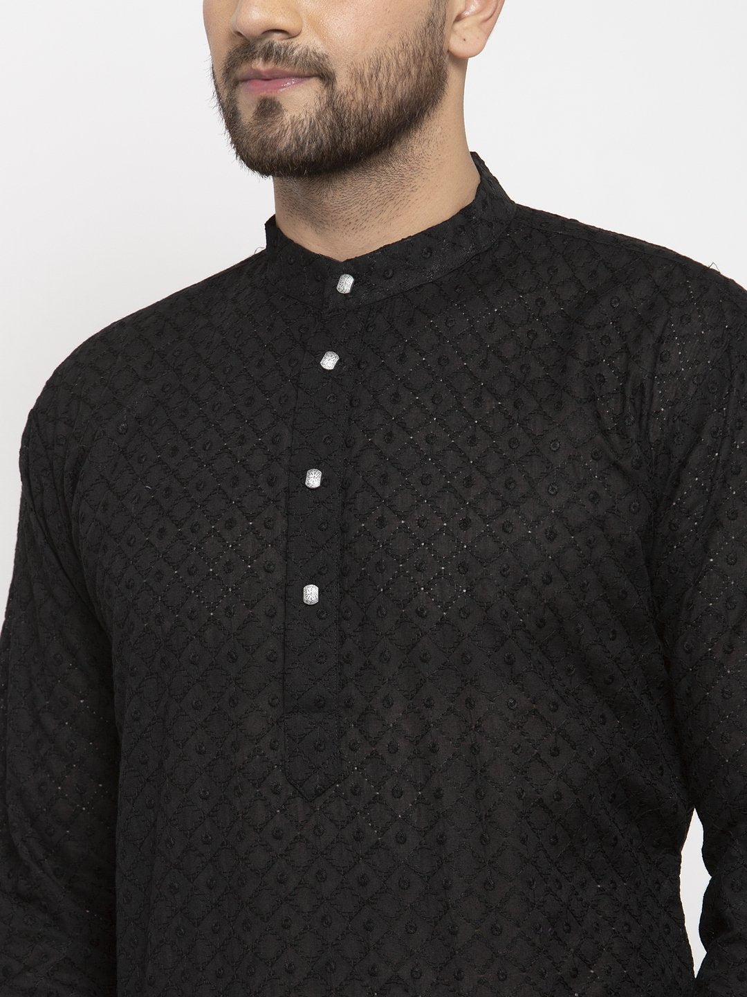 Jompers Men Black Chikan Kurta Only | Grocsy