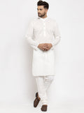 Jompers Men Cream Chikan Kurta with Churidar | Grocsy