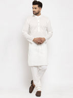 Jompers Men Cream Chikan Kurta with Churidar | Grocsy