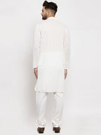 Jompers Men Cream Chikan Kurta with Churidar | Grocsy