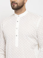 Jompers Men Cream Chikan Kurta with Churidar | Grocsy