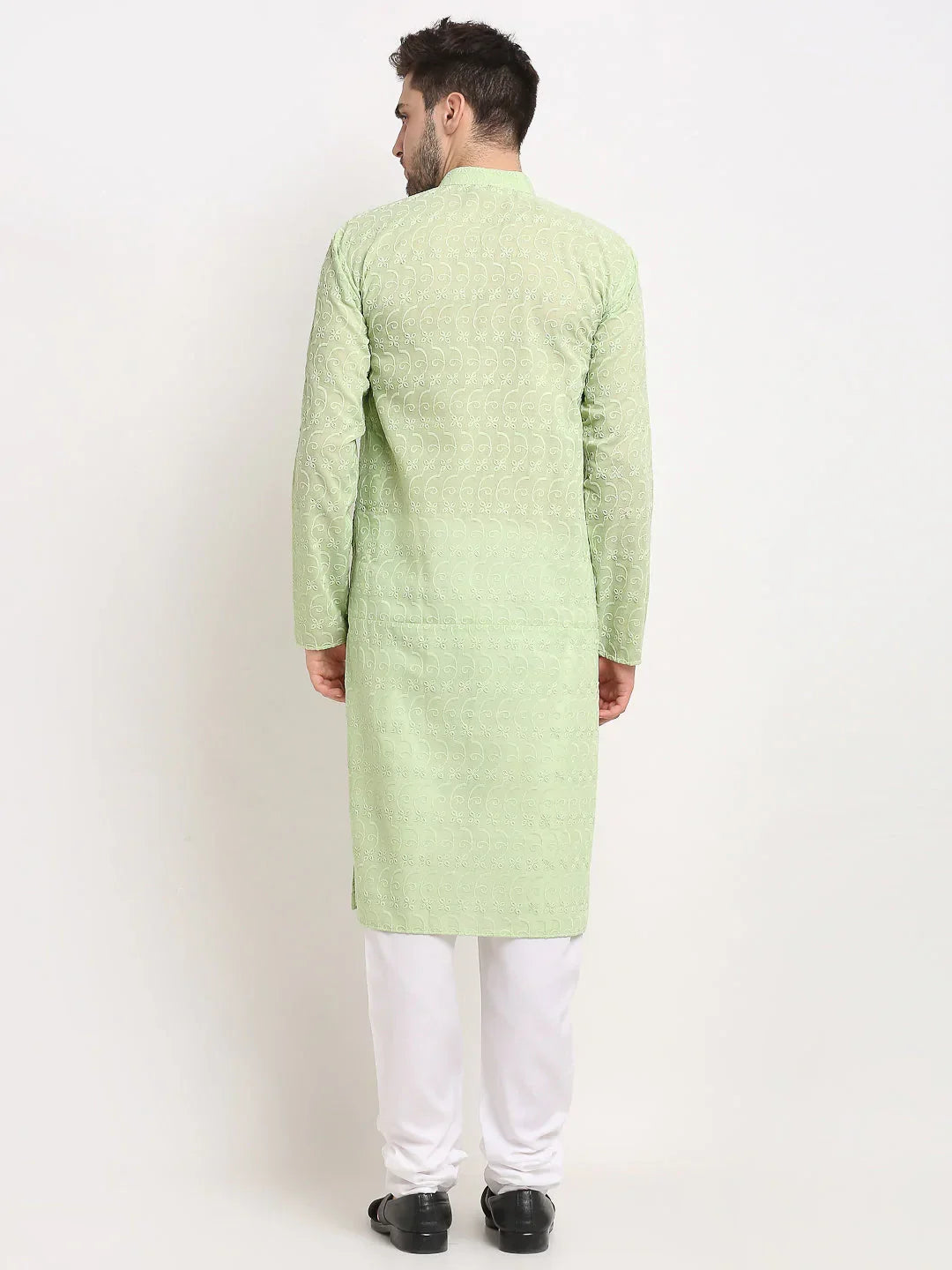 Jompers Men's Green Chikan Kurta with Churidar | Grocsy