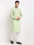 Jompers Men's Green Chikan Kurta with Churidar | Grocsy