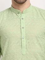 Jompers Men's Green Chikan Kurta with Churidar | Grocsy