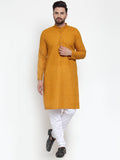 Jompers Men Mustard Chikan Kurta with Churidar | Grocsy