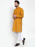 Jompers Men Mustard Chikan Kurta with Churidar | Grocsy