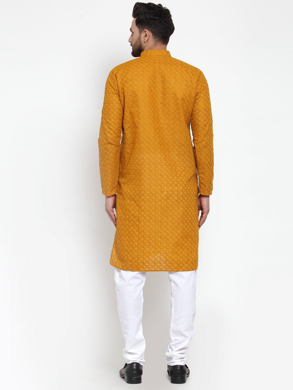 Jompers Men Mustard Chikan Kurta with Churidar | Grocsy