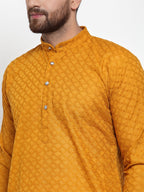 Jompers Men Mustard Chikan Kurta with Churidar | Grocsy