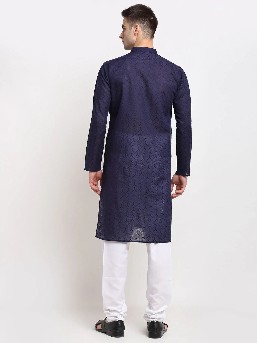 Jompers Men's Navy Blue Chikan Kurta with Churidar | Grocsy