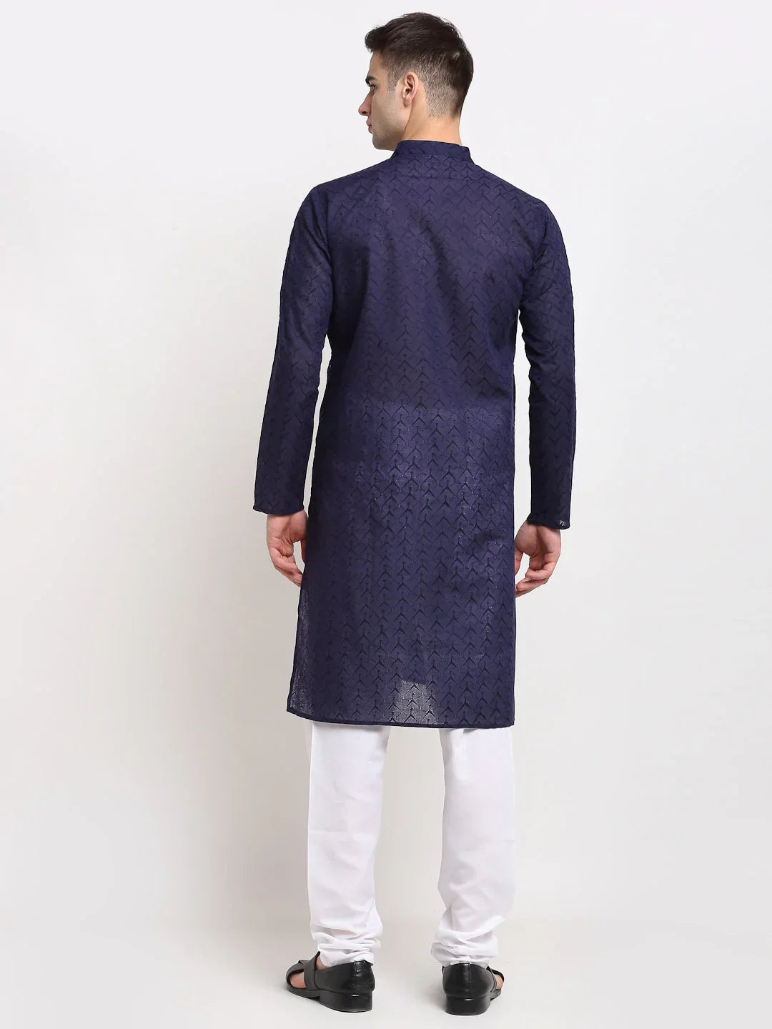 Jompers Men's Navy Blue Chikan Kurta with Churidar | Grocsy